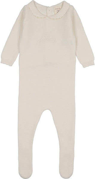 Lil Legs Analogie Cream Knit Embroidered Footie