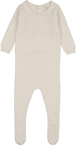 Lil Legs Analogie Cream Knit Embroidered Footie