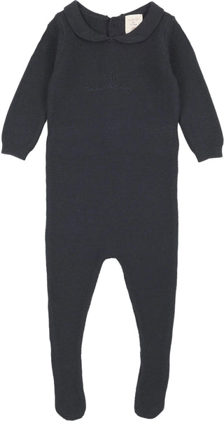 Lil Legs Analogie Navy Knit Embroidered Footie