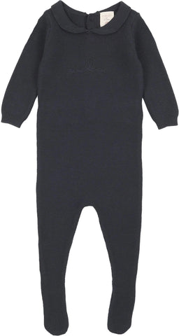 Lil Legs Analogie Navy Knit Embroidered Footie