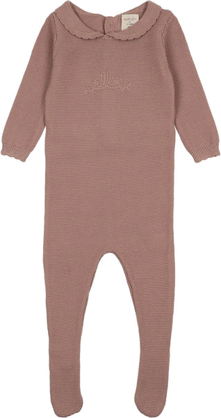 Lil Legs Analogie Dried Rose Knit Embroidered Footie