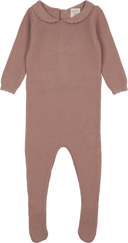 Lil Legs Analogie Dried Rose Knit Embroidered Footie