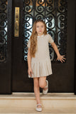 Coco Blanc Sand Linen Short Sleeve Drop Pleat Dress