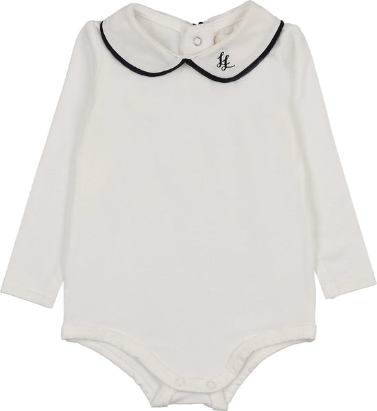 Lil Legs Analogie White/Navy Peter Pan Onesie with Piping