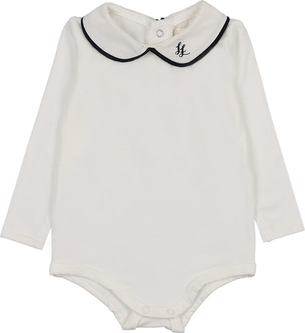 Lil Legs Analogie White/Navy Peter Pan Onesie with Piping