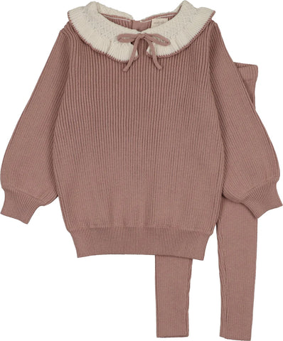 Lil Legs Analogie Dried Rose Ruffle Collar Knit Toddler Girl Set