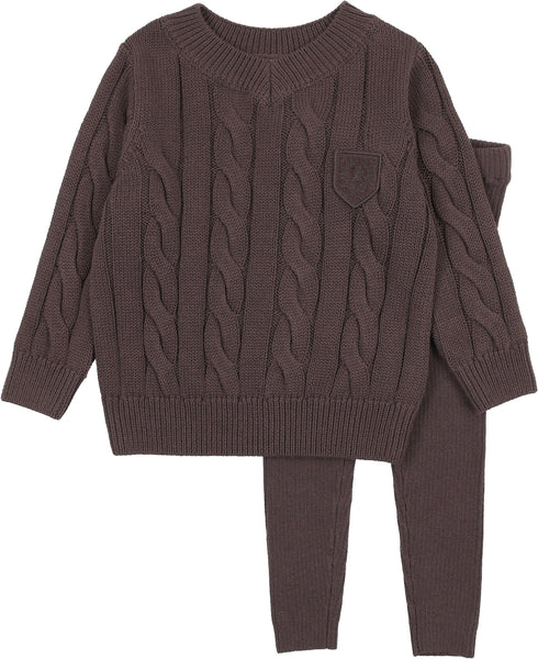 Lil Legs Analogie Chocolate Brown Chunky Cable Toddler Set