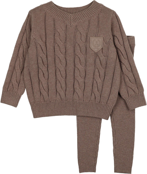 Lil Legs Analogie Misty Oat Heather Chunky Cable Toddler Set