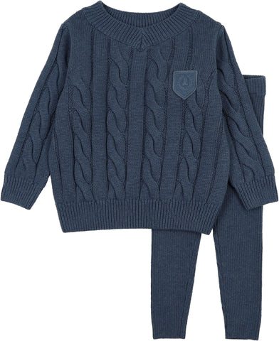 Lil Legs Analogie Vintage Blue Heathered Chunky Cable Toddler Set