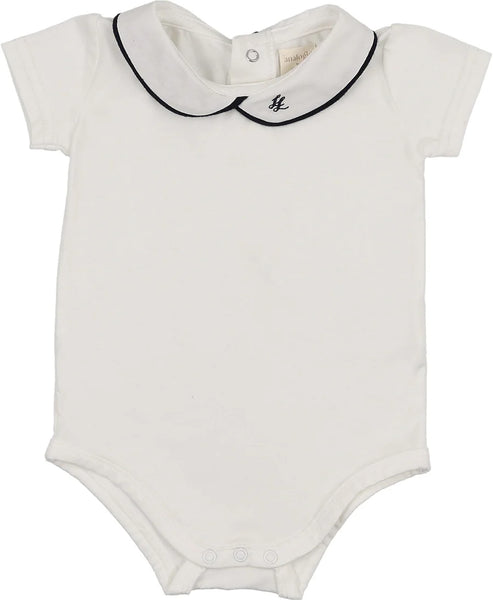 Lil Legs Analogie White/Navy Peter Pan Onesie With Piping PPOP-WHIN