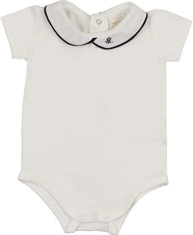 Lil Legs Analogie White/Navy Peter Pan Onesie With Piping PPOP-WHIN