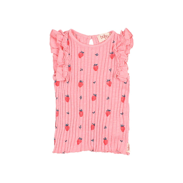 Buho Baby Sugar Pink Ribbed Strawberry Tee + Legging Set