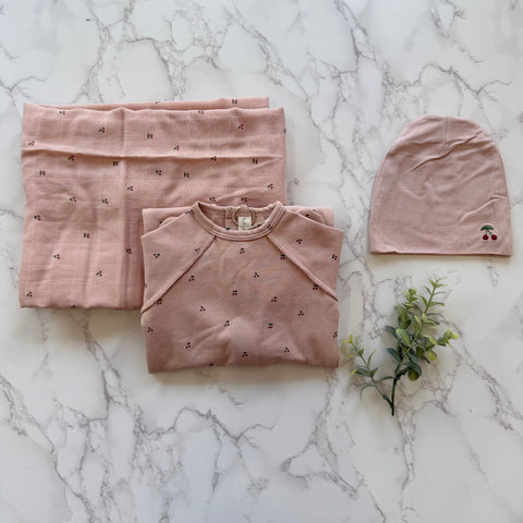 Lilette Dusty Pink Cherry Print Footie