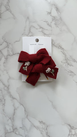 Halo Luxe Red Josie Floral Embroidered Ribbed Knit Double Clip Set