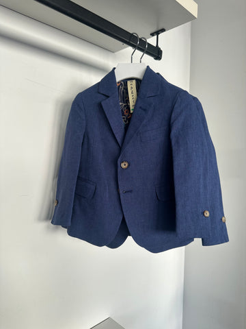 Nupkeet Navy Linen Algeri Blazer Jacket