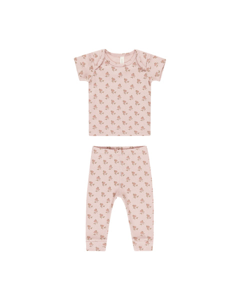 Quincy Mae Bubblegum Rose Ribbed Short Sleeve Tee + Legging Set