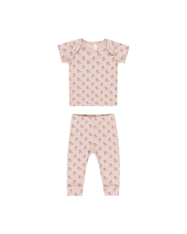 Quincy Mae Bubblegum Rose Ribbed Short Sleeve Tee + Legging Set