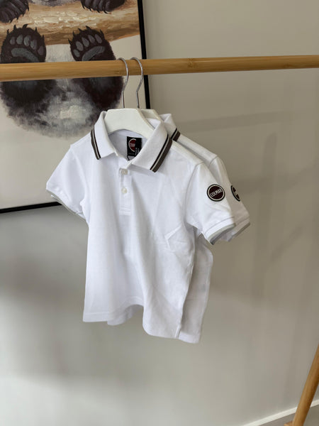 Colmar White Tricolored Striped Trim Polo 3598n-7xh-01