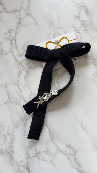 Halo Luxe Black Josie Floral Embroidered Ribbed Knit Longtail Clip