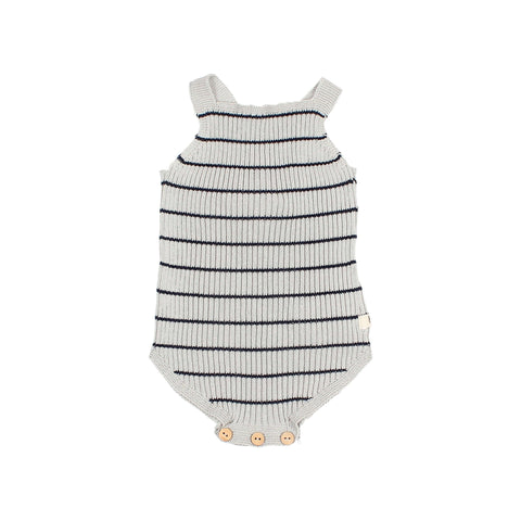 Buho Sky Gray/Navy Stripes Rib Knit Romper