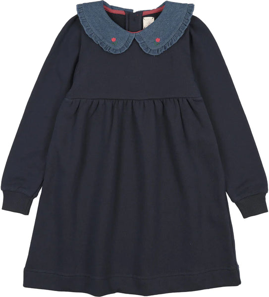 Lil Legs Navy Sweet Campaign Denim Collar Sweatshirt Dress
