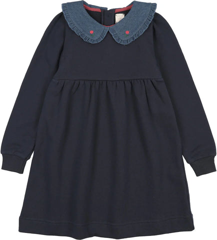 Lil Legs Navy Sweet Campaign Denim Collar Sweatshirt Dress