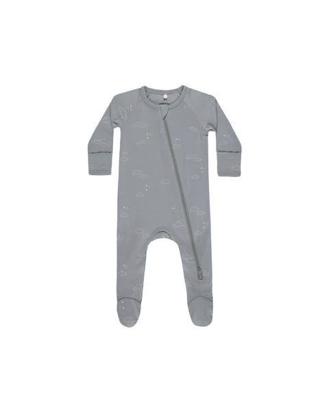 Quincy Mae Blue Clouds Bamboo Zip Footie