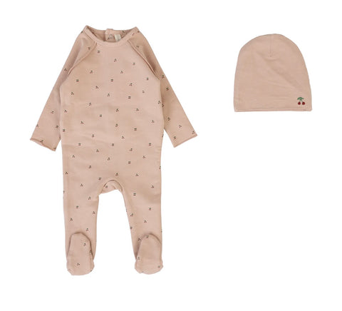 Lilette Dusty Pink Cherry Print Footie Set