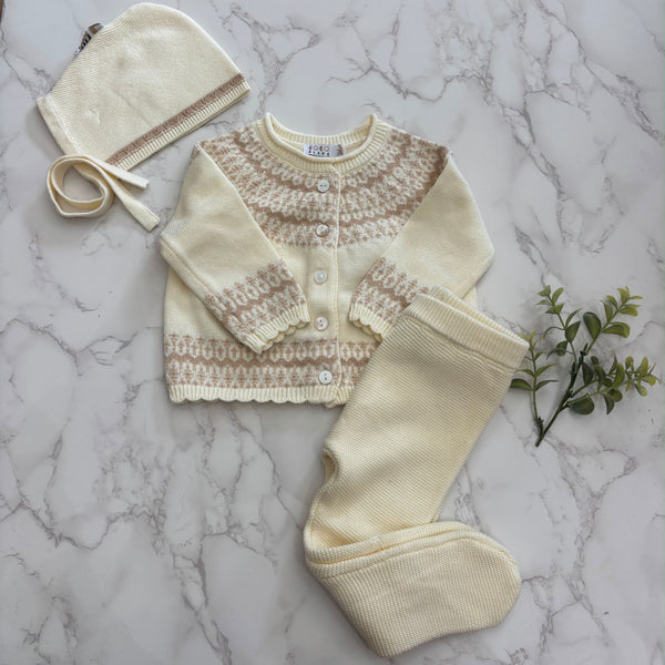 Coco Blanc Cream Embroidered Knit 3 PC Set