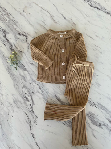 Pequeno Tocon Camel Ribbed Cardigan + Pant Set