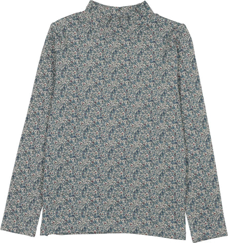 Lil Legs Misty Blue Printed Mockneck