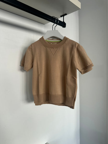 Nupkeet Asmara Tan Crewneck Knit Sweater