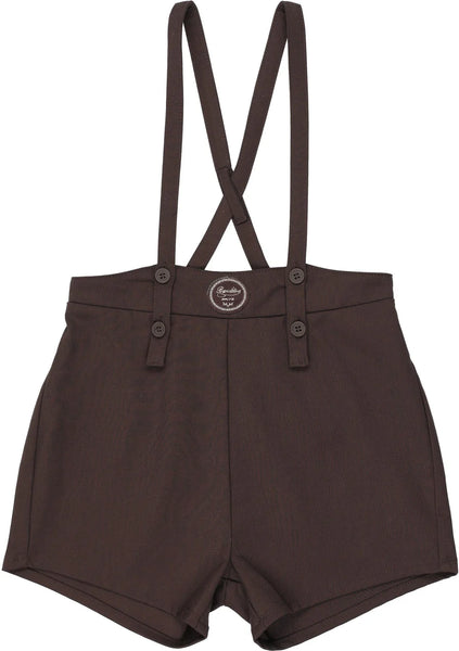 Lil Legs Analogie Chocolate Brown Plaid Edition Boys Overall Shorts