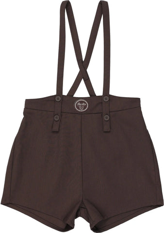 Lil Legs Analogie Chocolate Brown Plaid Edition Boys Overall Shorts