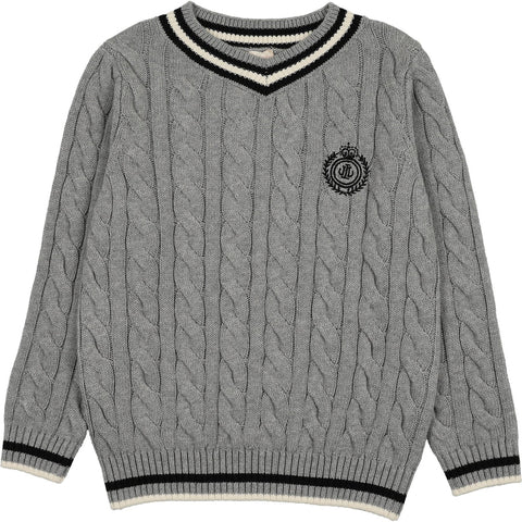 Lil Legs Light Gray Heather Limited Capsule Cable Sweater