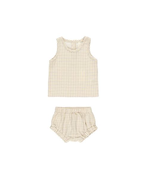 Quincy Mae Yellow Plaid Woven Tank + Short Set