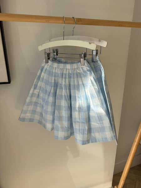 Bonjoy Blue Gingham Plaid Pleated Shabbos Skirt