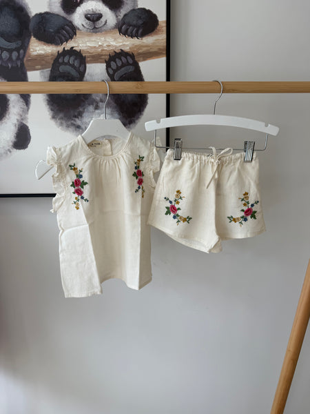 Babe & Tess Natural Flora Top + Shorts Set