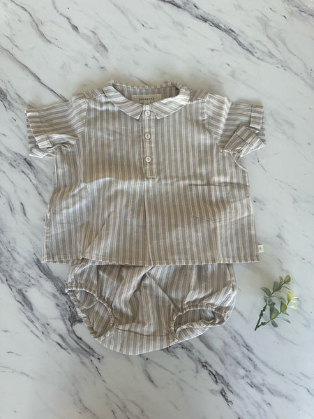 Bene Bene Baby Grayish Mint Ian Stripe Shirt Set