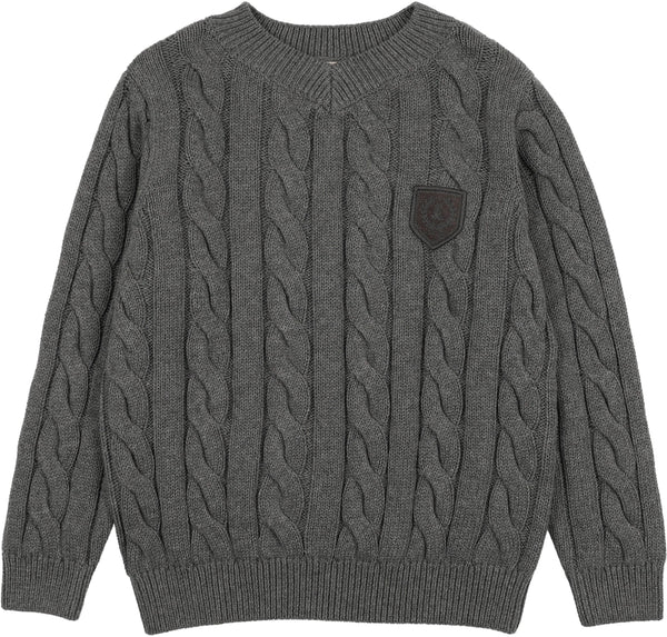 Lil Legs Anaolgie Mid Gray Chunky V Neck Sweater