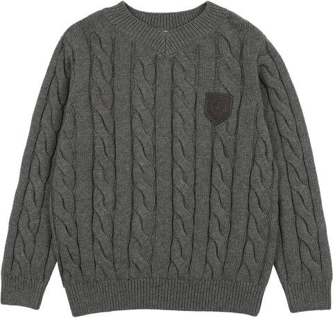 Lil Legs Anaolgie Mid Gray Chunky V Neck Sweater