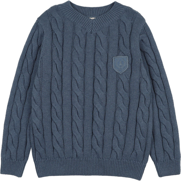 Lil Legs Analogie Vintage Blue Chunky V Neck Sweater