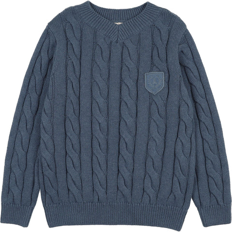 Lil Legs Analogie Vintage Blue Chunky V Neck Sweater