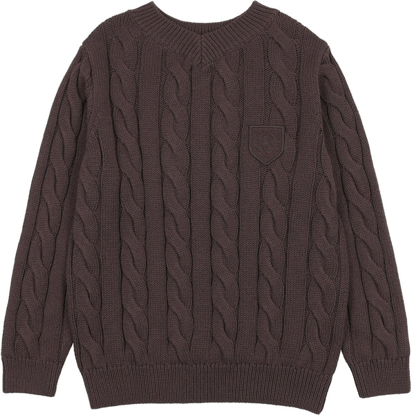 Lil Legs Analogie Chocolate Brown Chunky V Neck Sweater