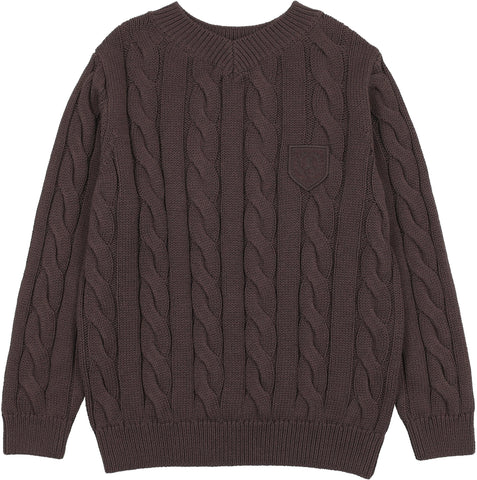 Lil Legs Analogie Chocolate Brown Chunky V Neck Sweater