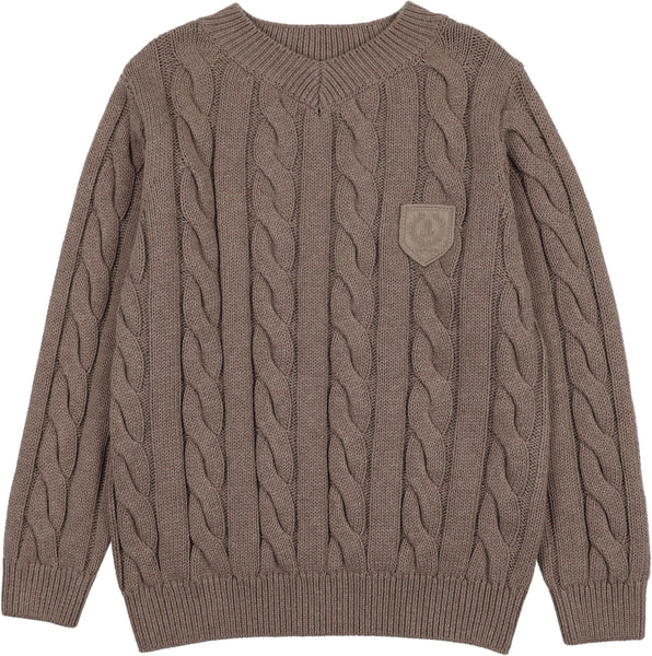 Lil Legs Analogie Misty Oat Heather Chunky V Neck Sweater