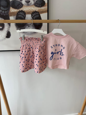 Petit Blush Candy Hearts AOP Smocked Skirt