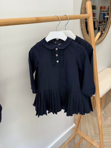 Tartine et Chocolat Marine Blue Ruffle Pleated Dress