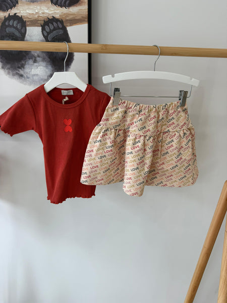 Petit Blush Love Text AOP Ruffle Skirt