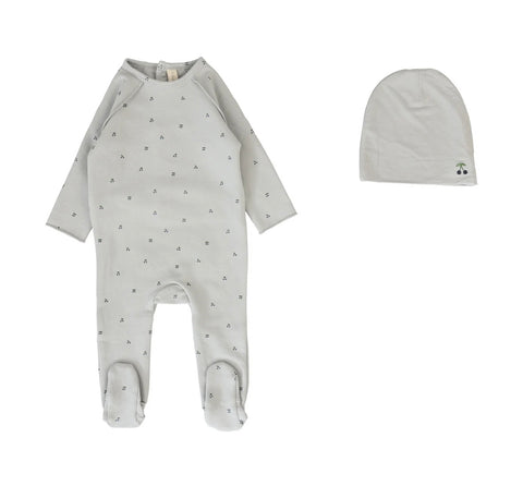 Lilette Pale Blue Cherry Print Footie Set